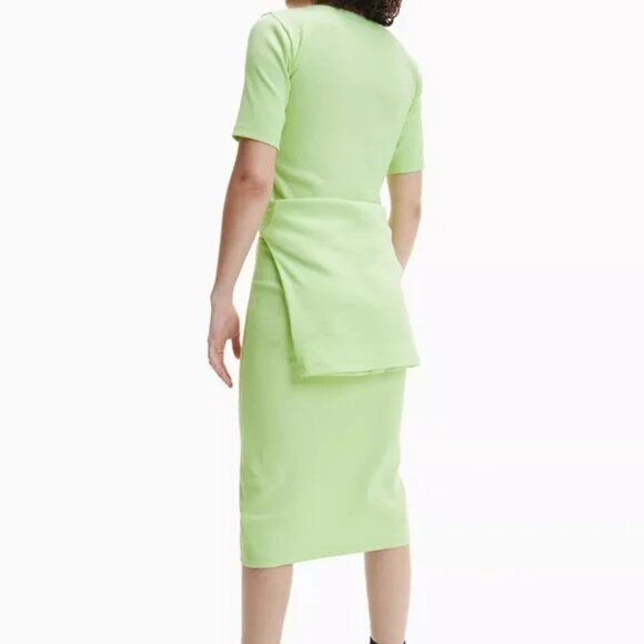 Calvin Klein Women's Ribbed Bodycon Logo Button-Down Dress Neon Green - Size S - Picture 2 of 7